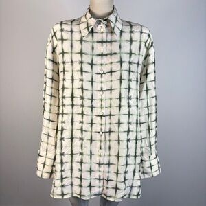 COS 100% Silk Print Blouse Off-White Green Oversized M-L